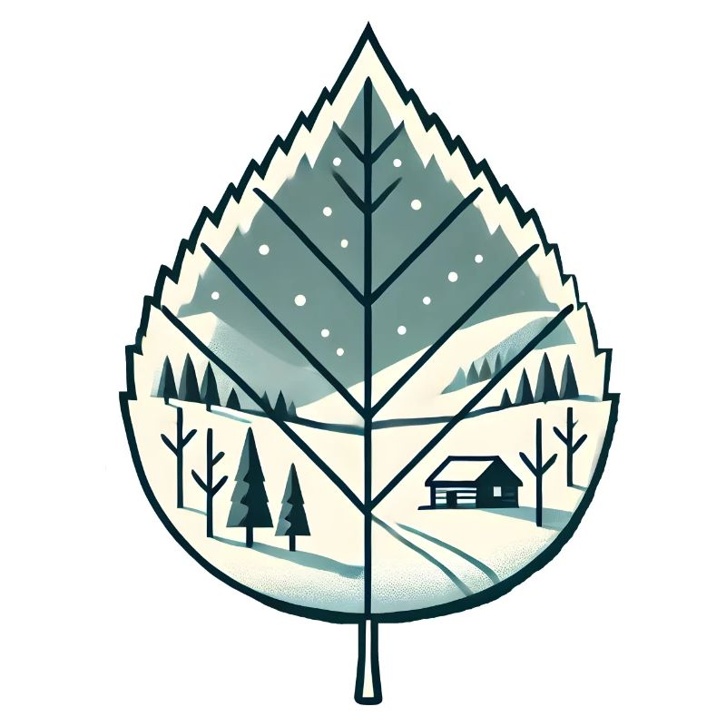 Blatt mit Schneelandschaft