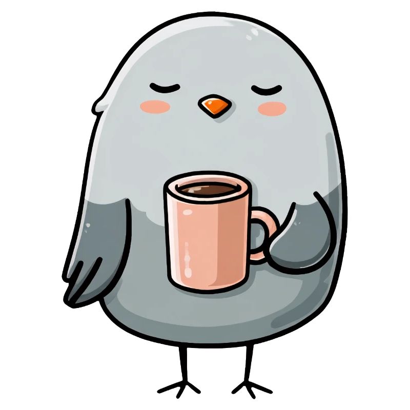 Gemütliche Taube mit Kaffeetasse