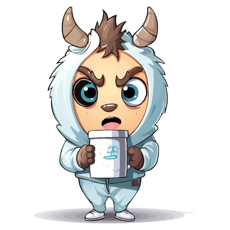 Monstre à capuche avec tasse à café