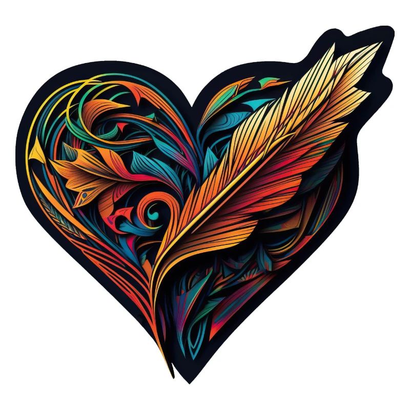 artistic heart, pattern of feathers