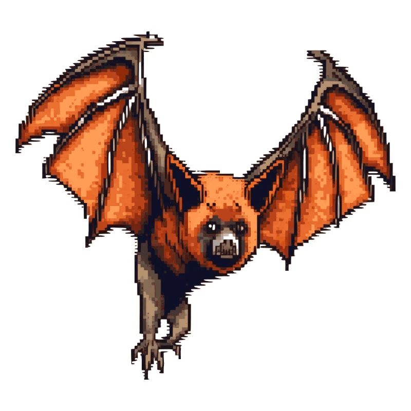 Pixelated flying fox in retro 8 bit graphics