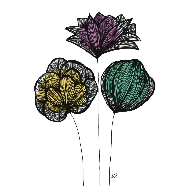 Abstrait Fine Line Fleurs Colorées