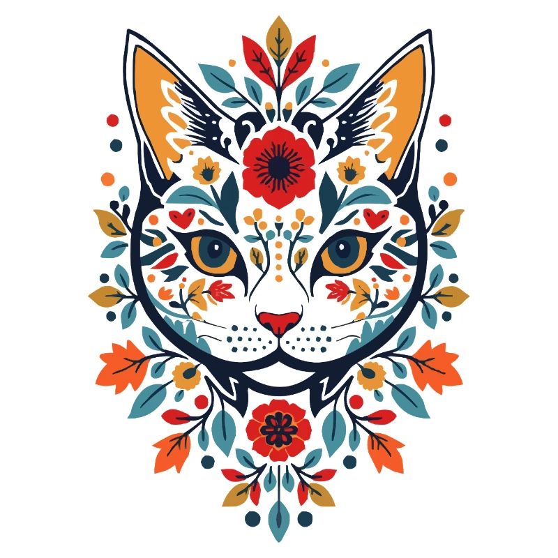 Chat fleur dans le style folklorice