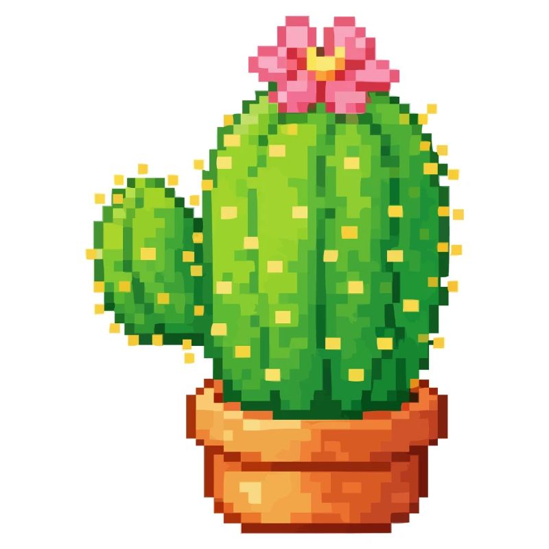 Cactus pixel avec fleur