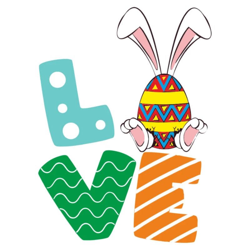 Easter inscription LOVE with Easter egg and hare