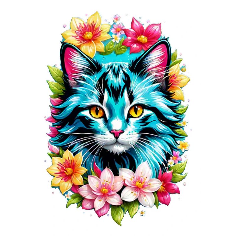chat et fleur aquarelle