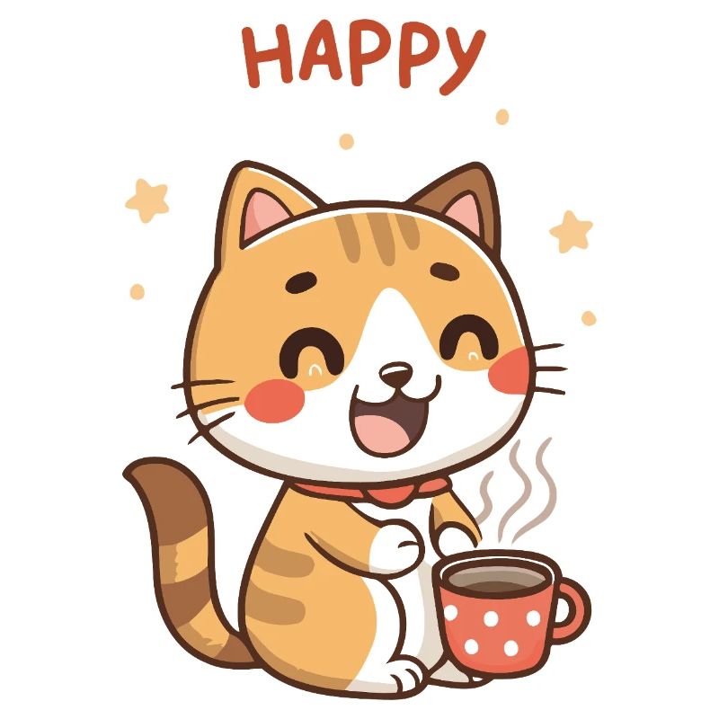 Chat Boisson Chaude Heureux