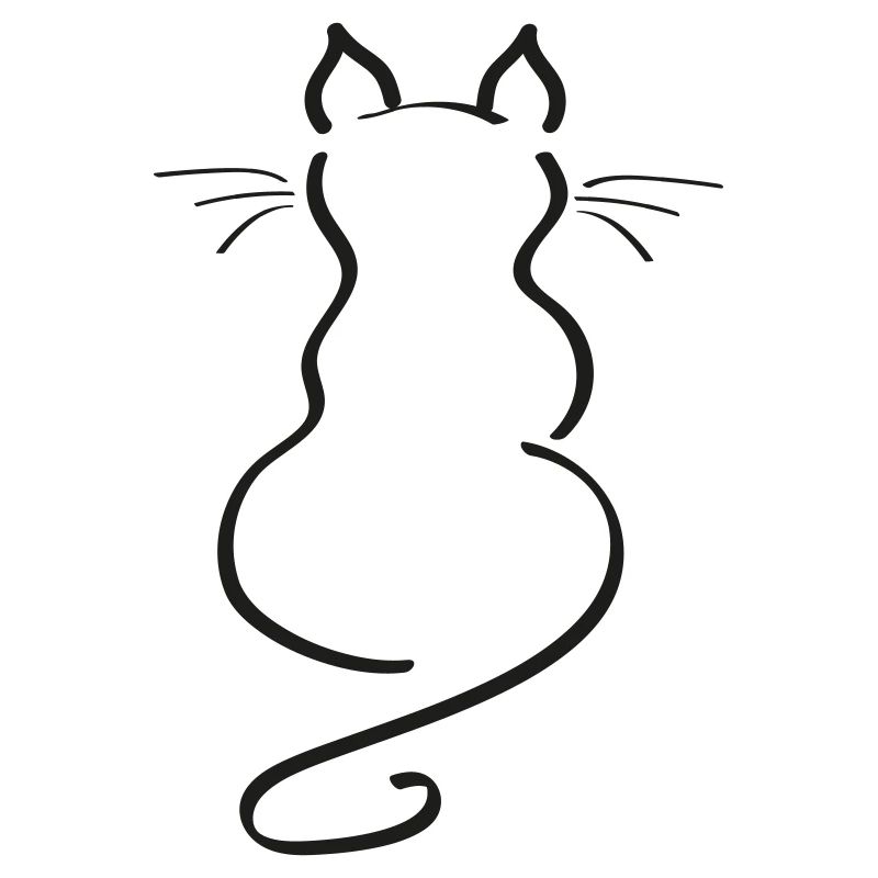 Cat Minimalist Line Back Plain Thick