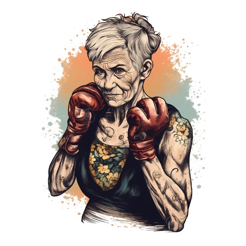 Coole Boxer Oma mit Boxhandschuhen
