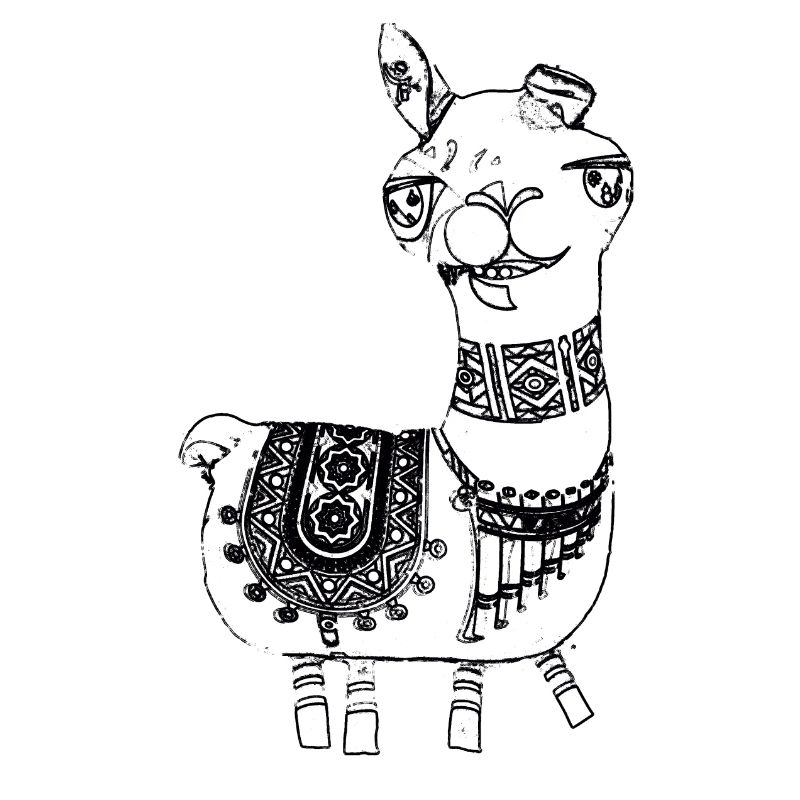 llama,alpaca, illustration, comic,black