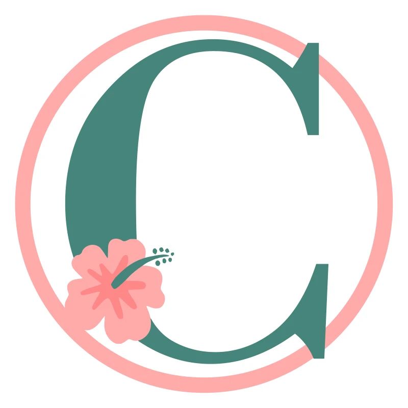 Letter C Initial letter C Monogram Hibiscus