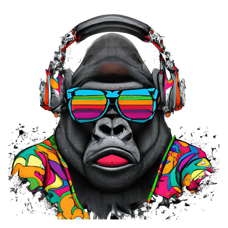Hingucker Gorilla mit Kopfhörern und Sonnenbrille