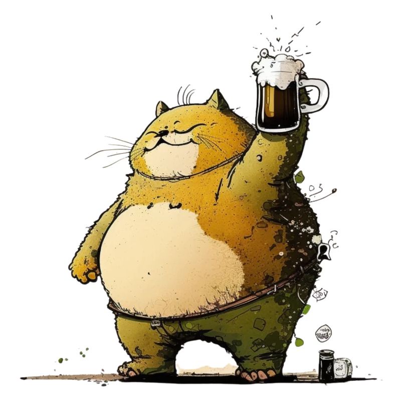 Dicke Katze feiert mit Bier