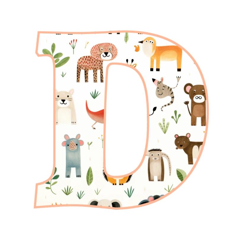 Buchstabe D, Monogramm, Tiermuster