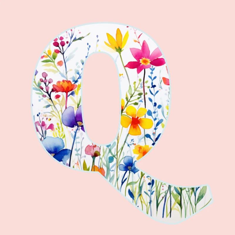 Letter Q, Monogram, Floral Pattern