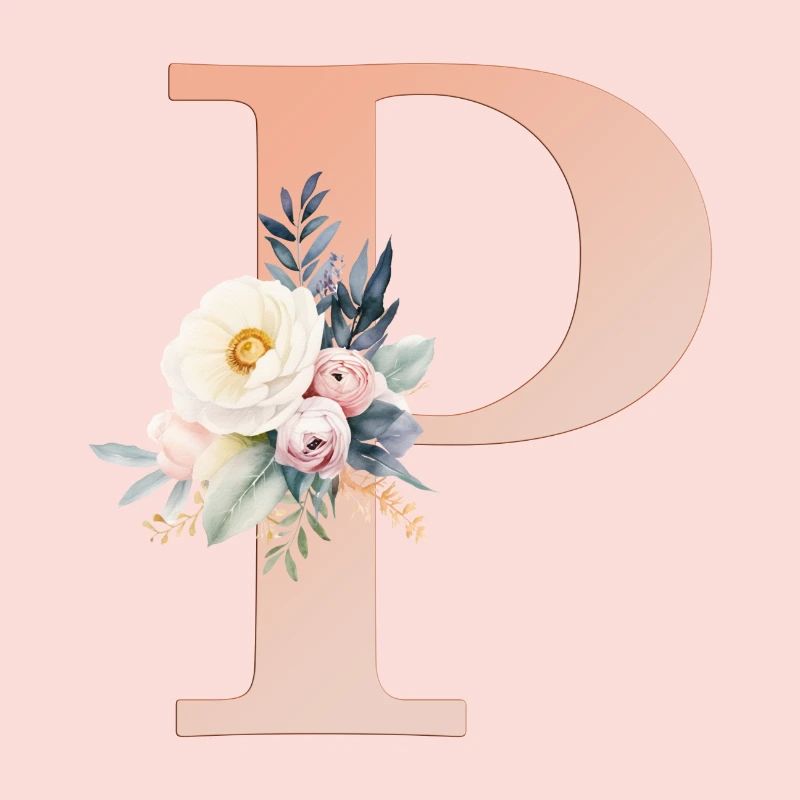 P Monogram, Floral, Boho