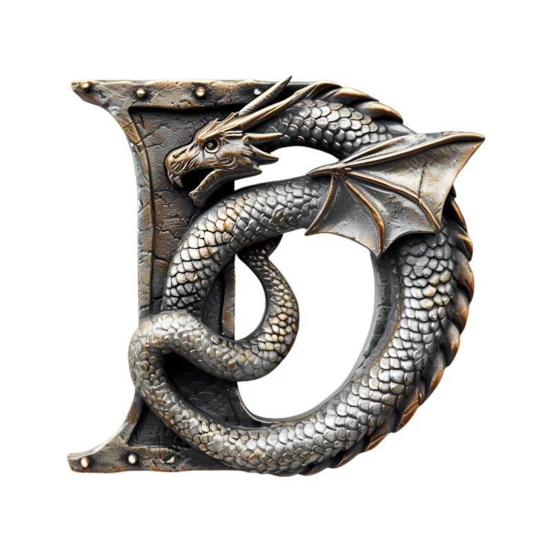 Buchstabe "D" im Drachendesign.