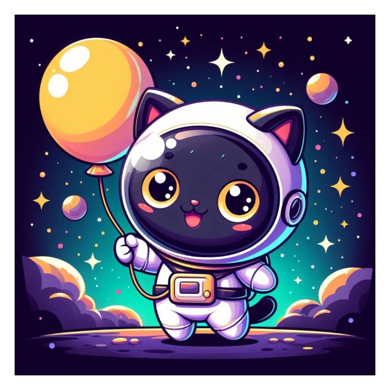 Space Kitty avec ballon dans l’espace