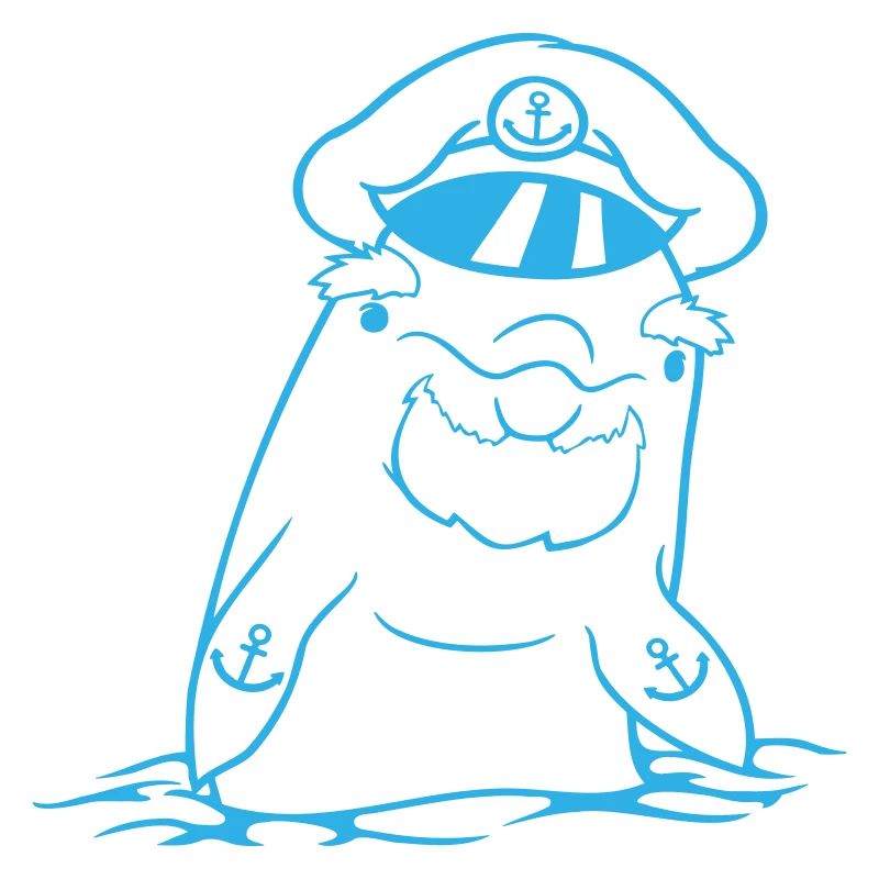 Funny Old Dolphin Captain Cute Cartoon Comic