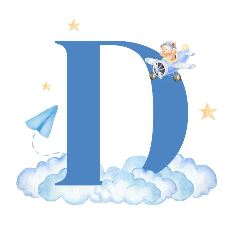 Buchstabe d blaue Wolken Flugzeug Kind
