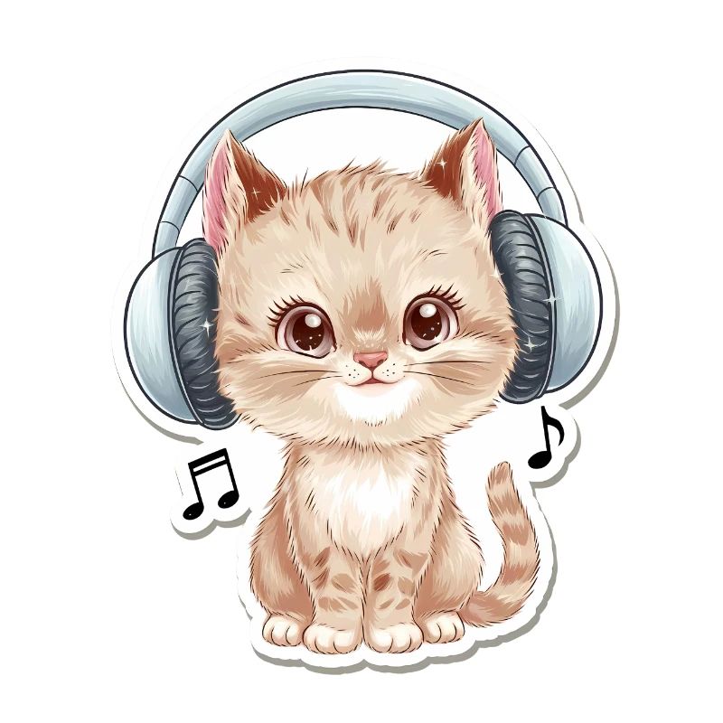 Chat mignon avec des écouteurs Doodle
