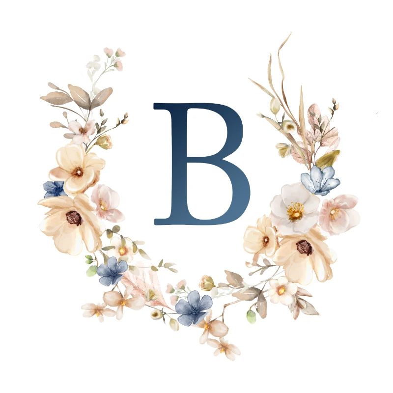 B Monogram, Floral, Boho