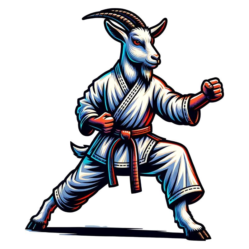 Karate-Ziege in Action – Dynamischer Kampfgeist