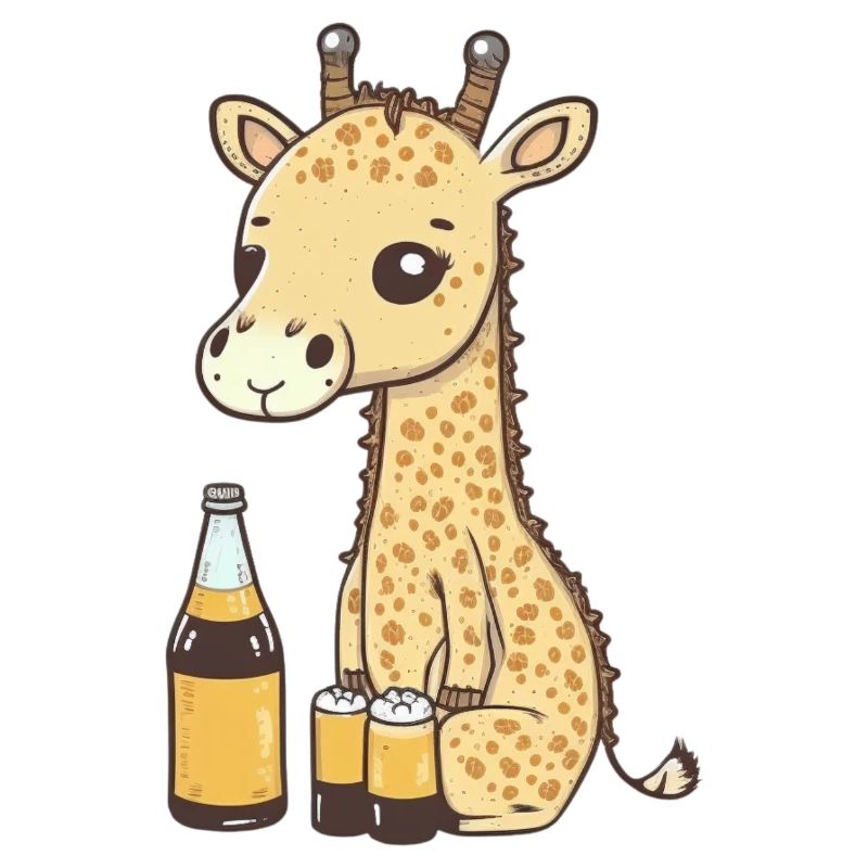Süße Giraffe trinkt eine Flasche Bier