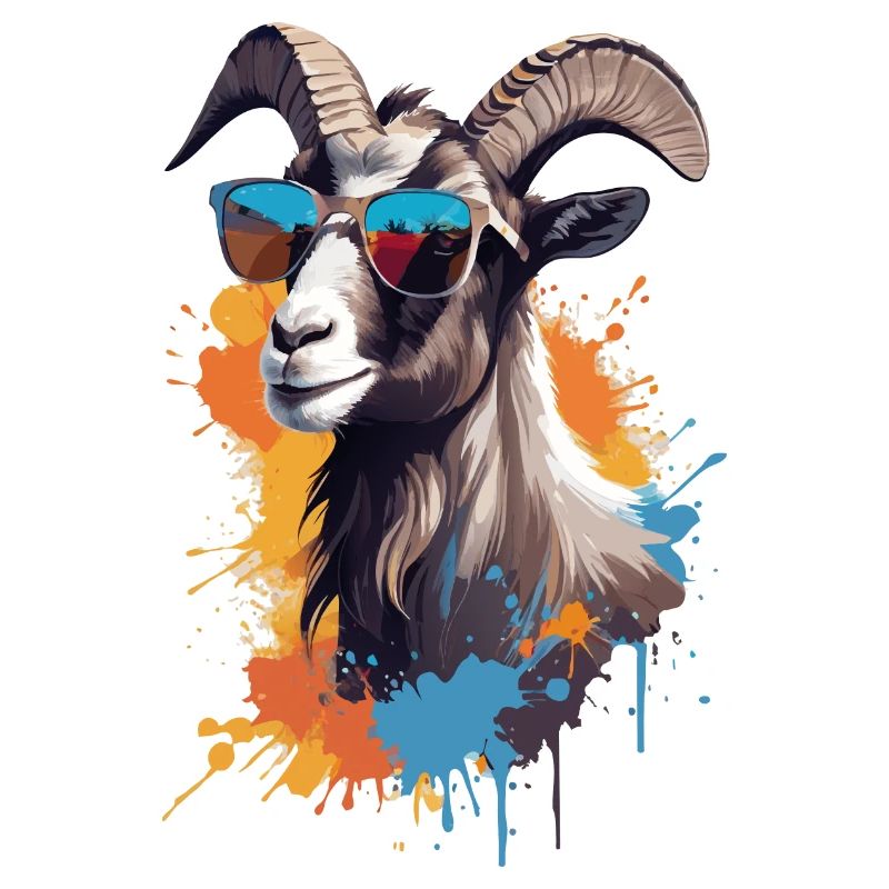 Chèvre avec des lunettes de soleil sur des éclaboussures de couleur colorées