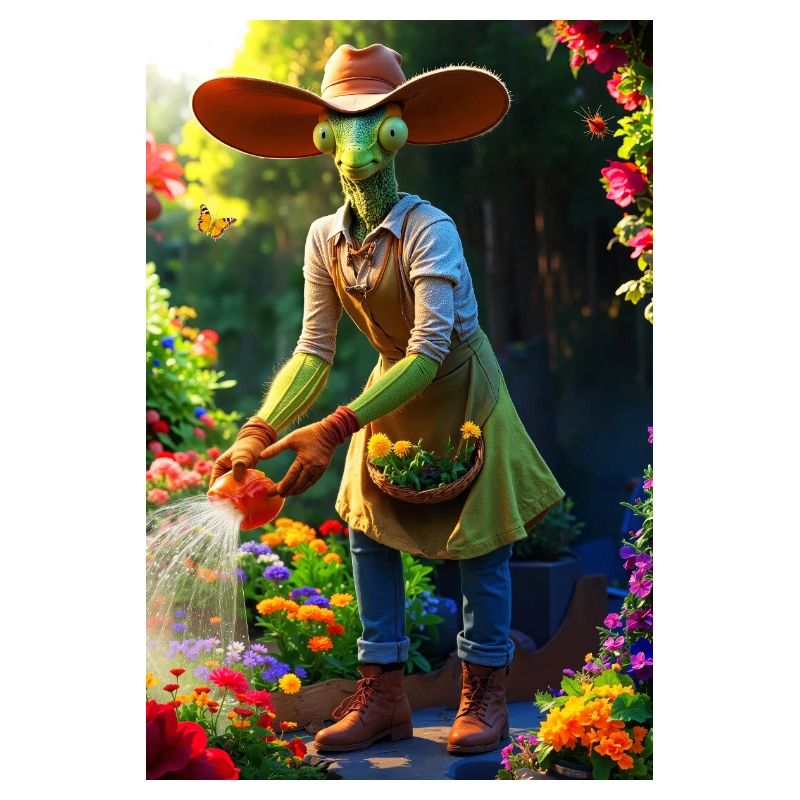 Humanoide Gartenmantis mit Scheunenhut