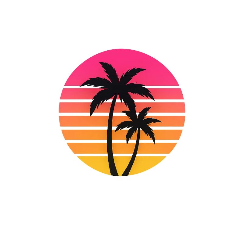 Sunset Palm Trees Silhouette Retro