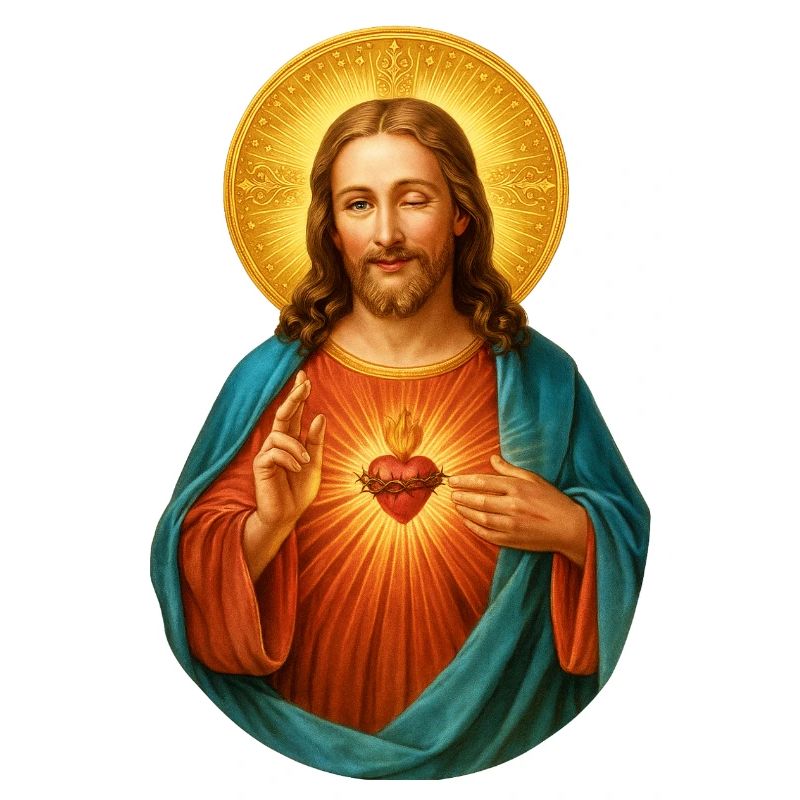 Zwinkernder Jesus Herz Jesu Strahlendes Heilsbild