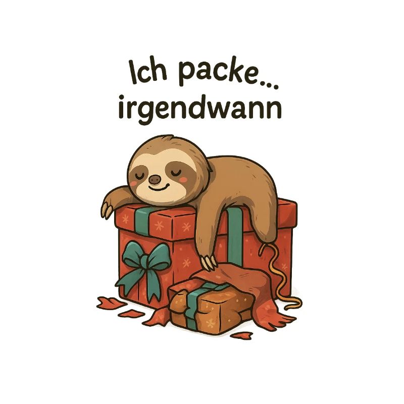 Faultier beim Geschenkestapel