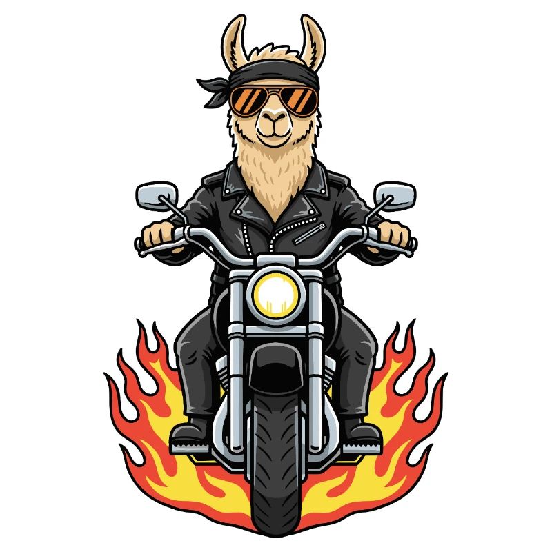 Cool Biker Llama Motorradflammen