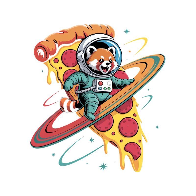 Red Panda Astronaut on Pizza Planet