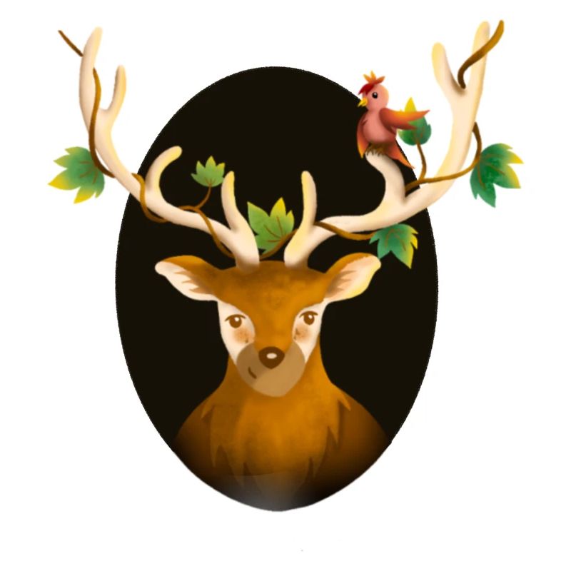 Cute deer with a bird
