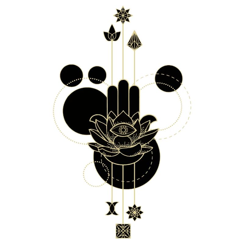 Main Hamsa dorée lotus éthéré