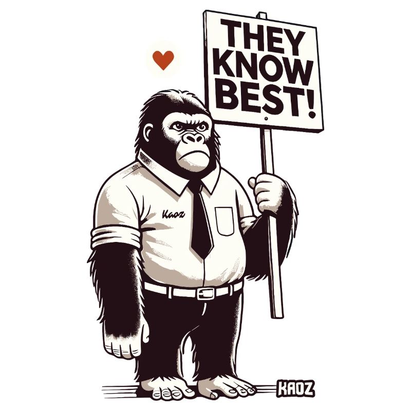Comic-Gorilla mit Schild „Sie wissen es besser"
