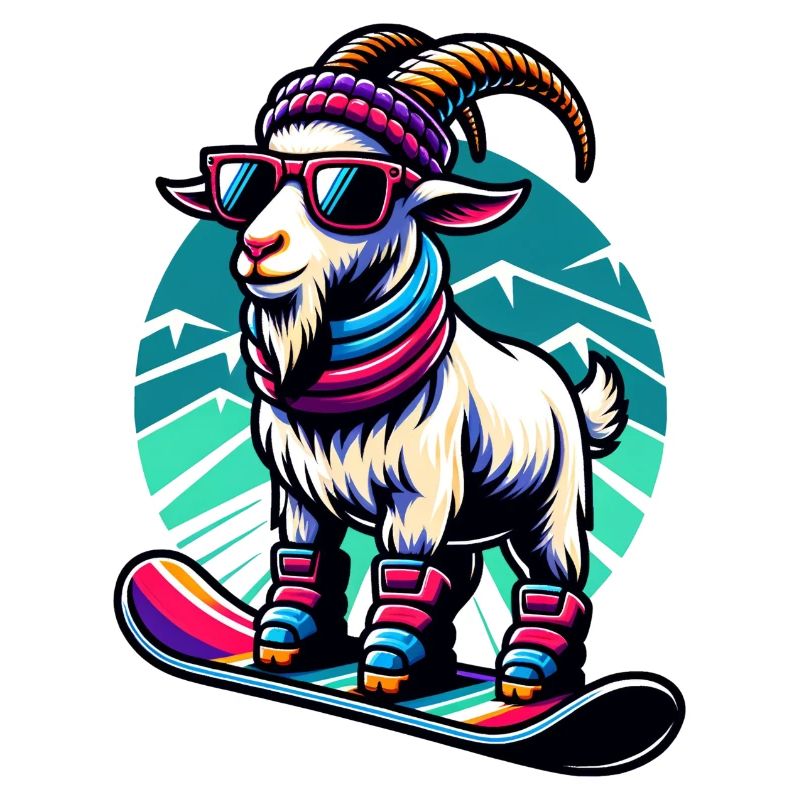 Conception d’aventure hivernale de snowboard de chèvre