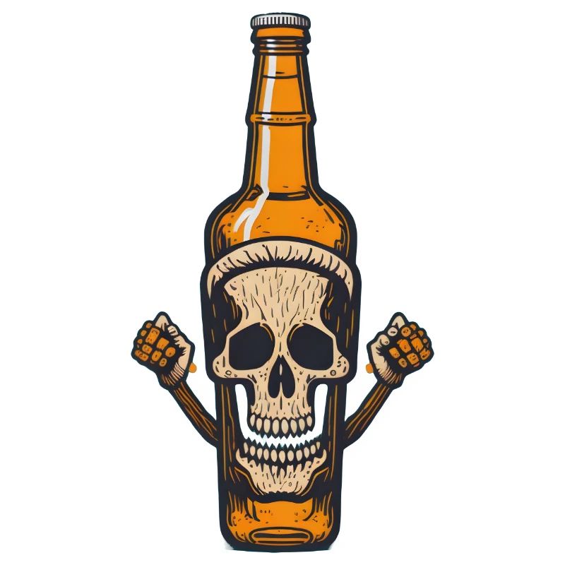Half beer bottle, half skull, drinking, boozing