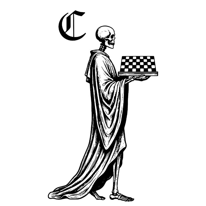 skeleton with chessboard