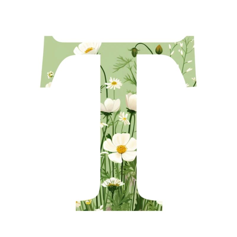 Letter T, Monogram, Floral Pattern