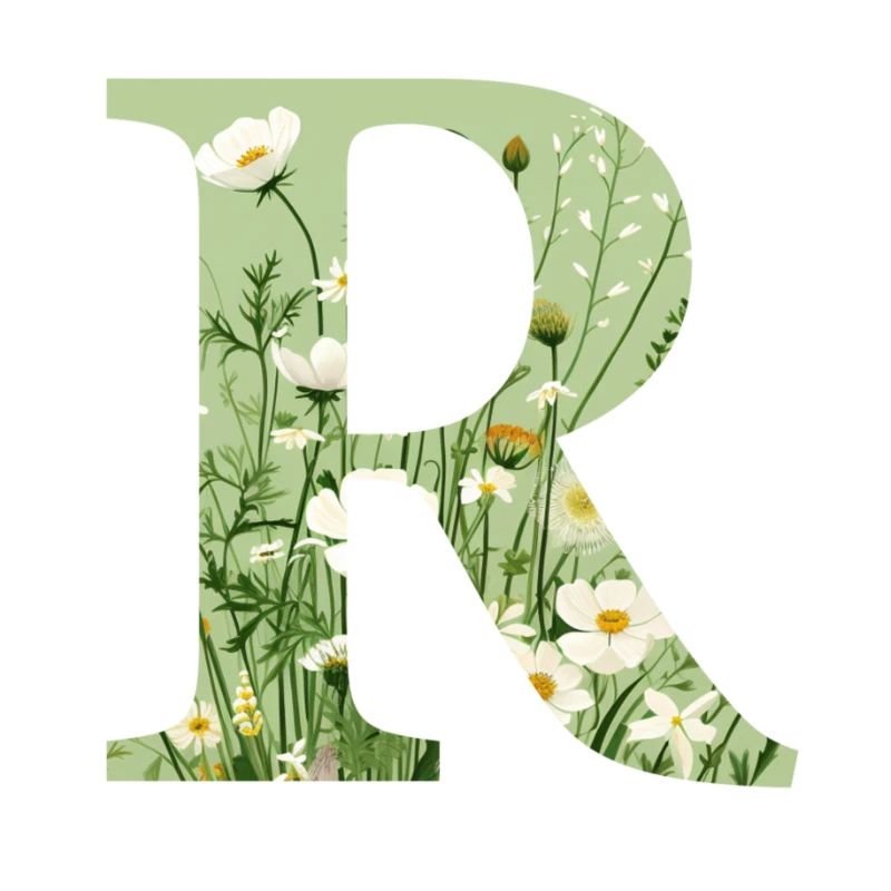 Buchstabe R, Monogramm, Blumenmuster