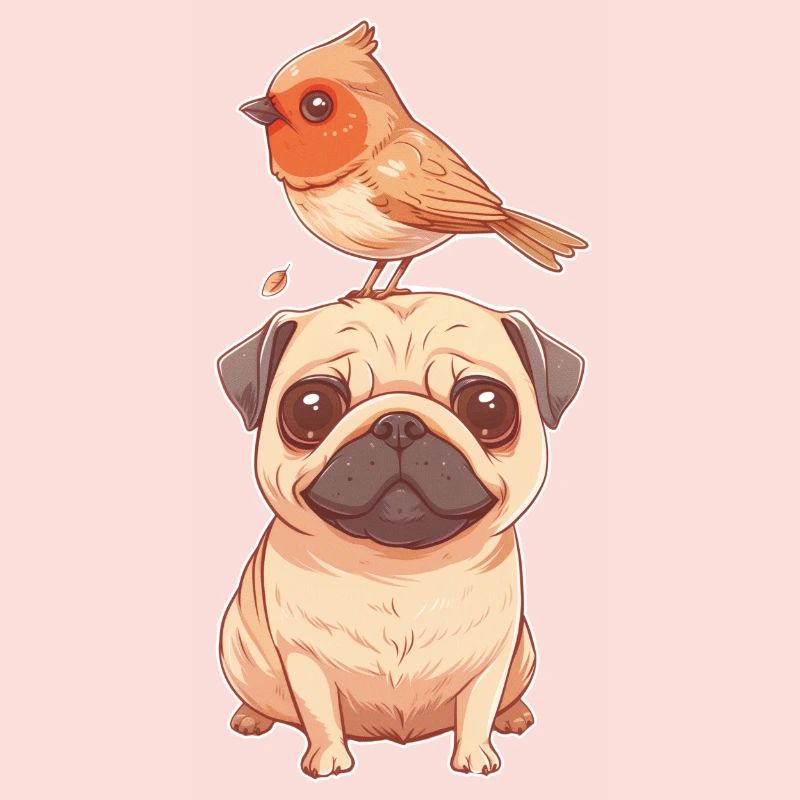 Mops mit Vogel