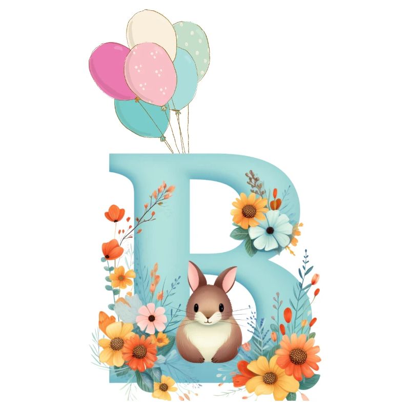 Lettre B, Monogramme, Fleurs, Lapin