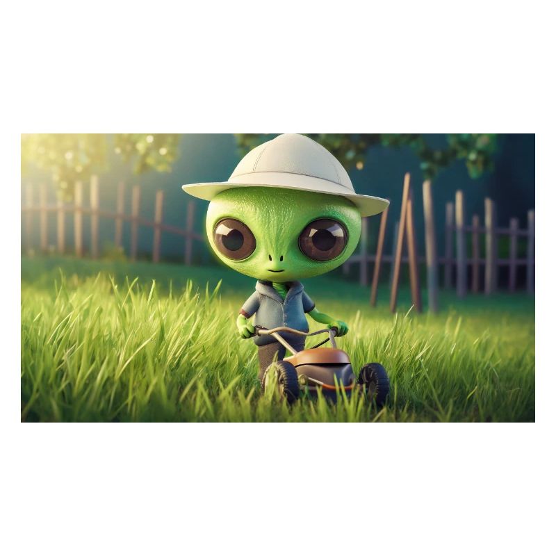 mignon petit vert rétro alien tonte de pelouse