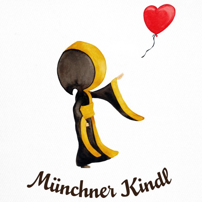 Münchner Kindl mit Herz-Luftballon und Text dunkel