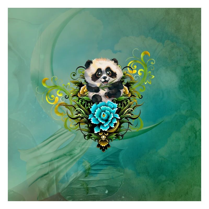 Mignon petit panda avec des fleurs