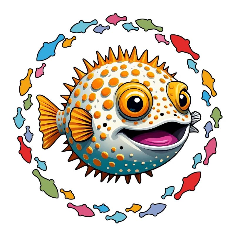 Poisson-globe dans le cercle coloré de poissons