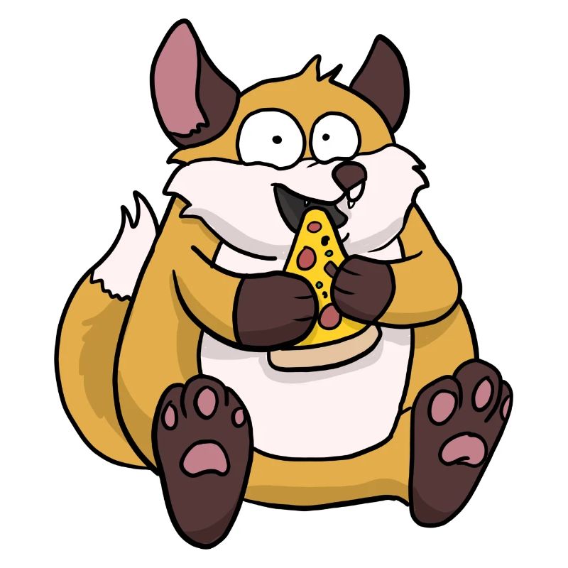 Fat Fox Eating Pizza Funny Comic Style